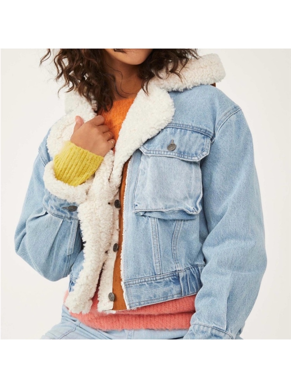 NWT We The Free Perry Sherpa Denim Bomber Jacket Size Medium